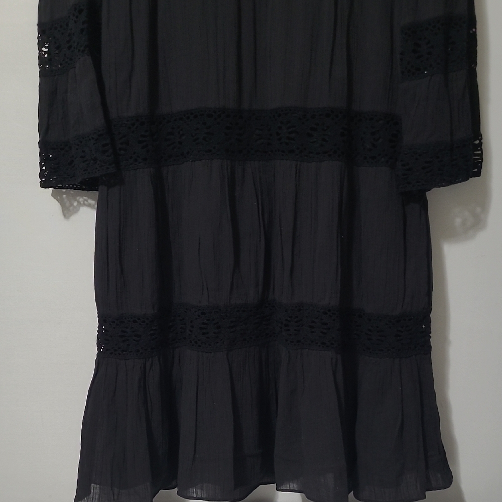 SPENCER JEREMY BLACK LACE TRIM BLACK DRESS 100% COTTON SQUERE NECK LINE A SZ 12 - Picture 3 of 14